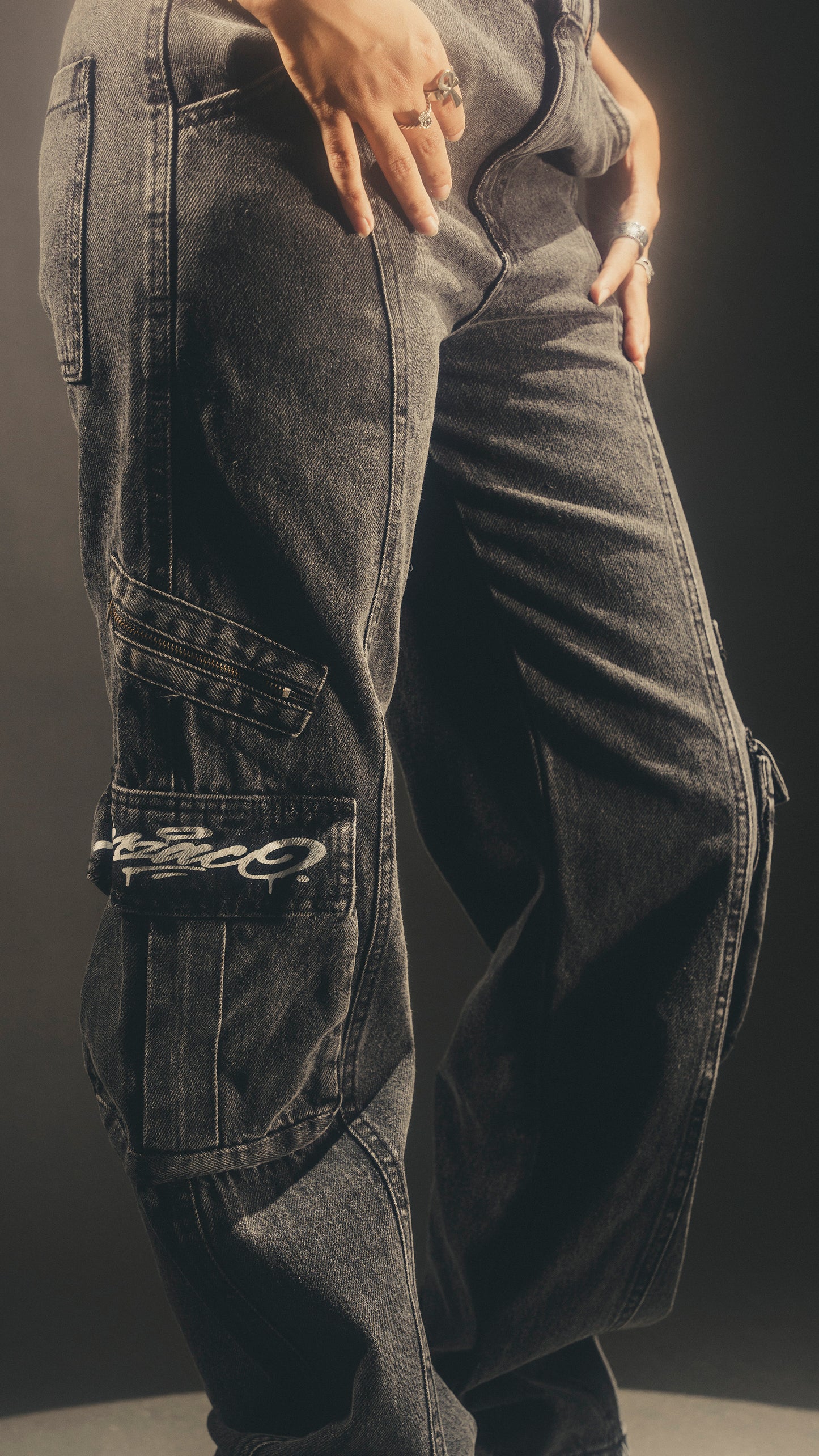 Puff-Pocket Jeans