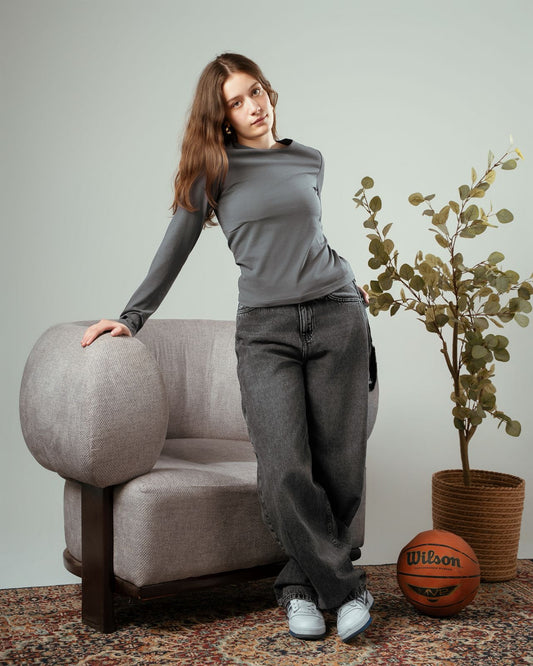Long Sleeve Grey Top “Double Layered”