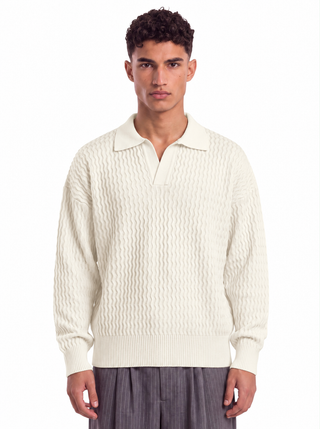 10.0 Knitted Off-White Polo Sweater